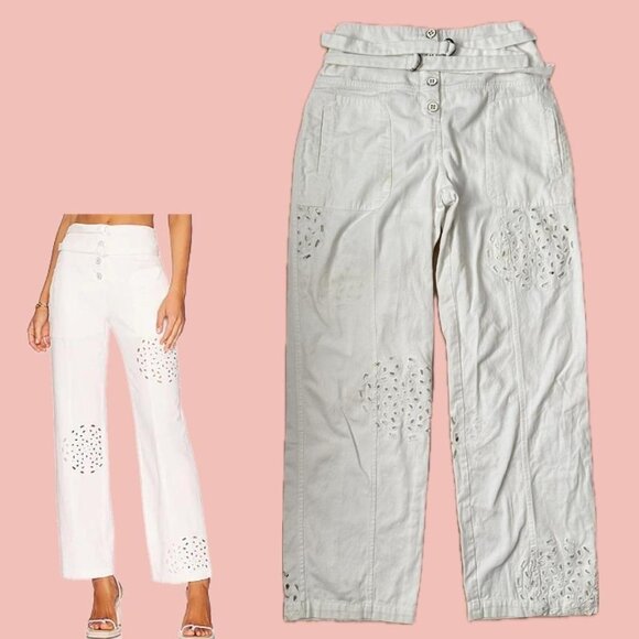 Tularosa Valentina embroidered pants in white. - Picture 1 of 8